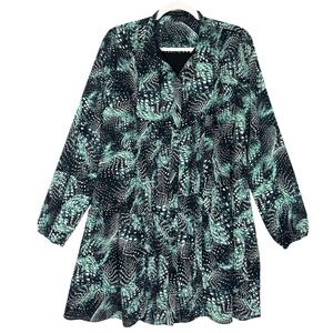 Cynthia Steffe Abstract Chiffon Pleated Tie Neck Dress Sz 8‎ Peacock Maximalist